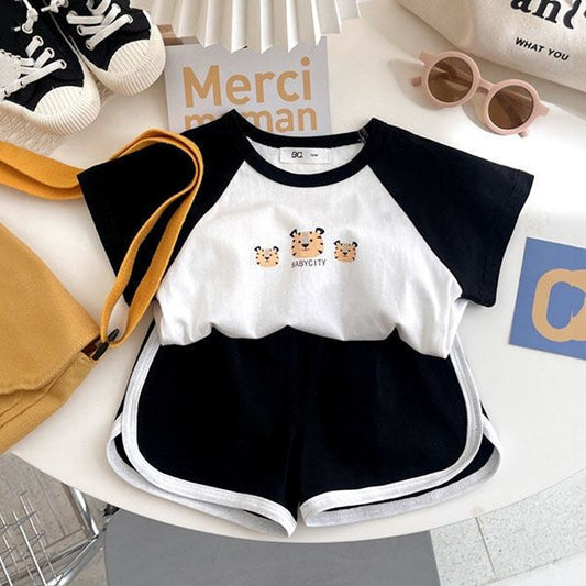 p Girls' summer suit 2022 hot one-year-old boys and girls cotton sportswear baby summer dress two-piece set cute