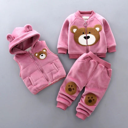 P Boys and girls 2024 winter clothes new set fleece thickened warm three-piece set baby children sweater winter clothes