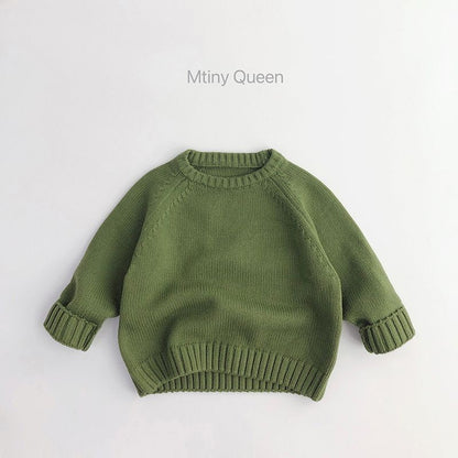 P children's clothing children's pullover knitted sweater autumn and winter new Korean version boys and girls baby retro simple solid color sweater long sleeve