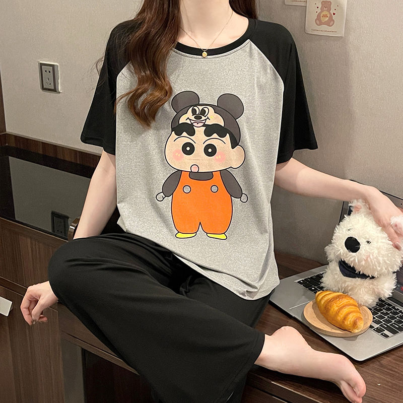 P cute bear pajamas women's summer new short-sleeved trousers thin Korean version loose can be worn outside Internet celebrity loungewear