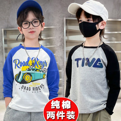 P boys long-sleeved t-shirt pure cotton middle and older children's autumn clothes outer wear boys autumn bottoming shirt top Korean version tide