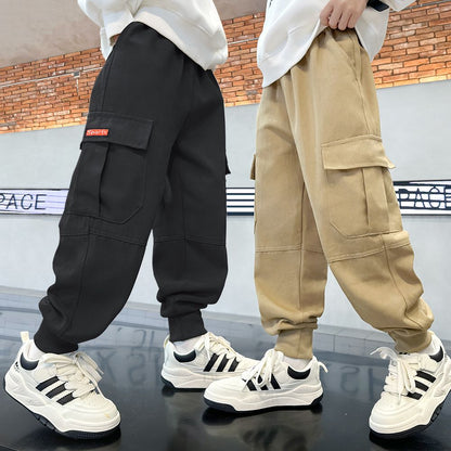 P boys pure cotton pants 2024 older children's spring and autumn new casual overalls autumn thin handsome cotton trousers tide