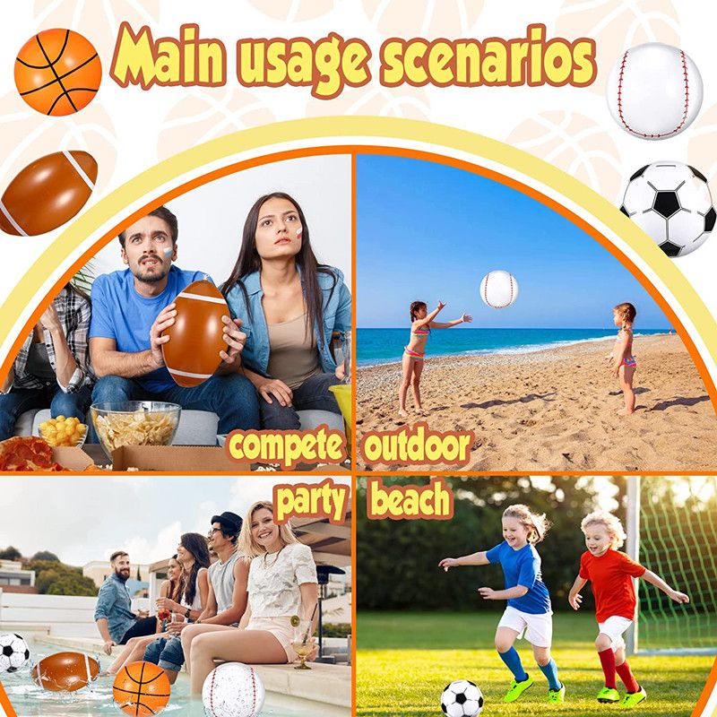 Pelota de playa inflable de PVC de dibujos animados P, seis piezas, fútbol, ​​baloncesto, rugby, waterpolo, juguetes para fiestas de natación 