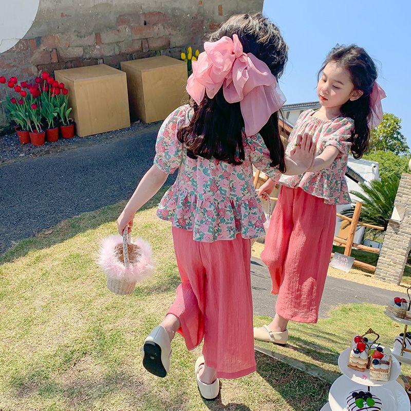 P Ohm Bear Girl's Fashionable Set Summer 2024 New Internet Popular Summer Clothes Female Baby Summer Fashion Short Sleeves