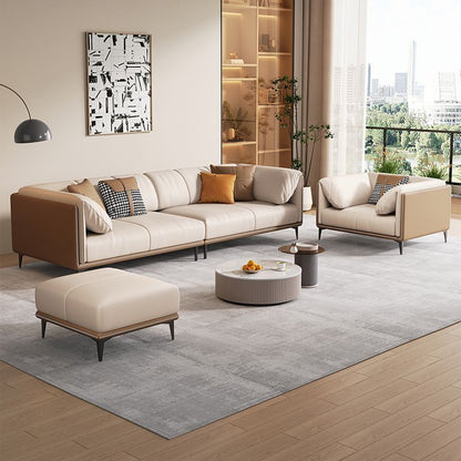 Leather sofa living room modern simple three-person high-end sofa straight row home