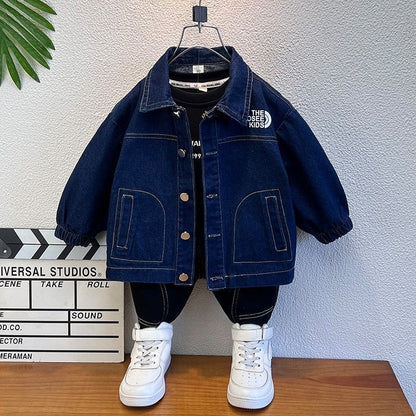 P children's clothing boys denim jacket spring and autumn 2024 new children's autumn clothing boys cool handsome children's autumn top