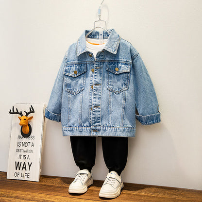 P Boys' Denim Jacket 2024 New Spring and Autumn Wear Children's Baby Handsome Denim Super Soft Spring Jacket