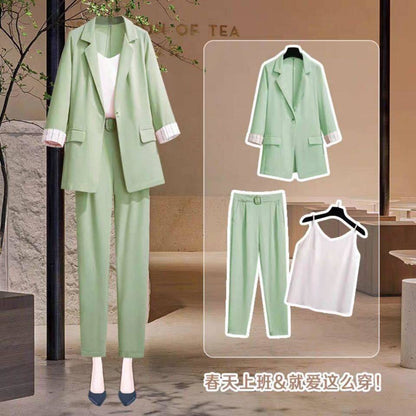 P small suit three piece set for women's summer 2024 new Western style small fragrance Korean version temperament casual professional suit set