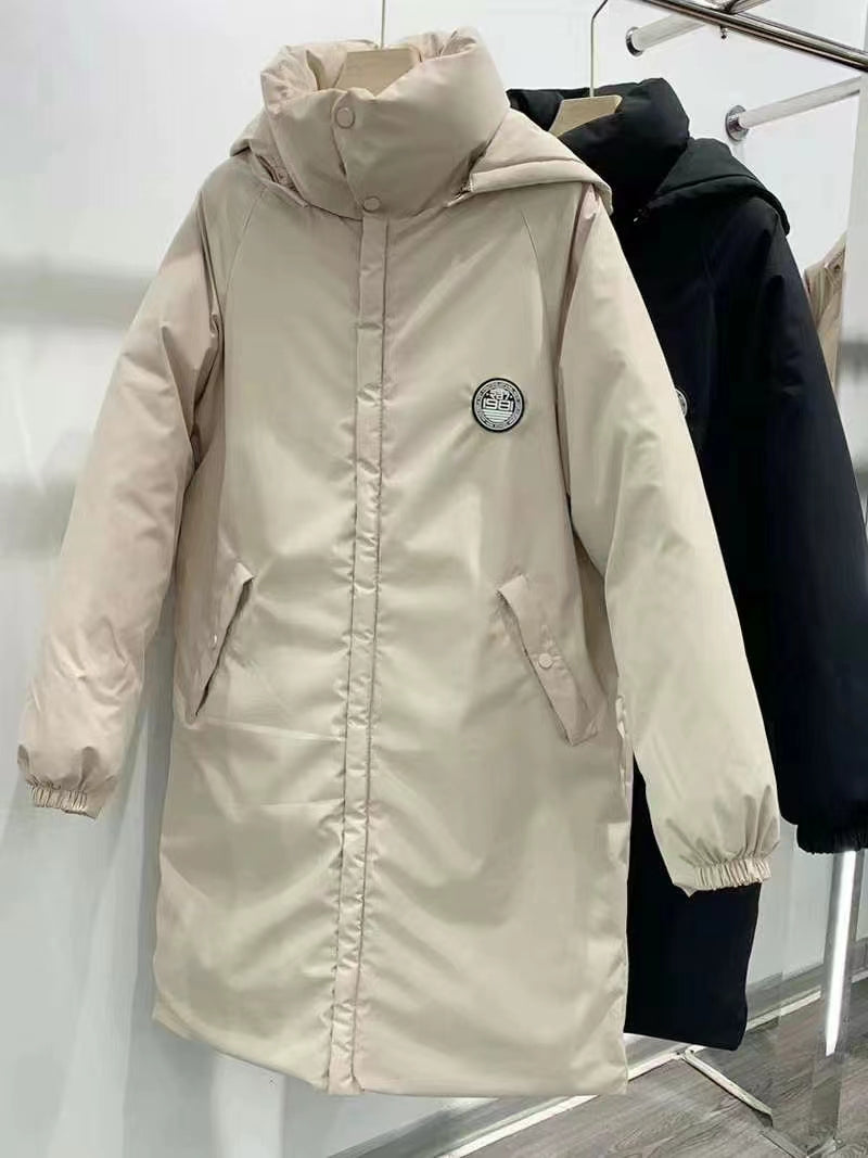 DY-005 2024 new medium and long over-the-knee hooded large-size cotton-padded jacket for women's thickened down cotton temperament cotton-padded jacket tide