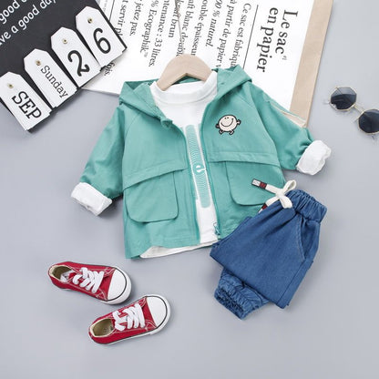 Spring and autumn boy baby handsome coat children&#039;s children&#039;s jacket suit tide three-piece children&#039;s wear.