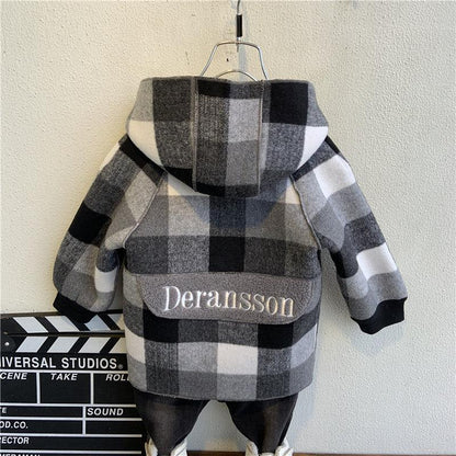 Winter  warm woolen coat for boys and girls,  velvet and thickened mid-length sheep cake velvet