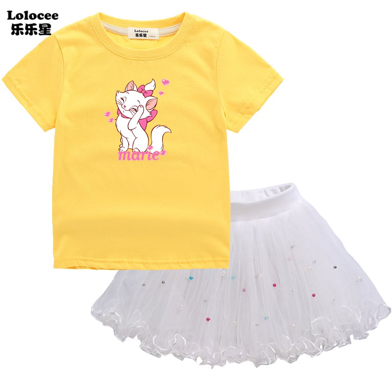 Conjunto de falda de medio cuerpo para niña, novedad de verano, vestido de baile con falda esponjosa occidental de algodón puro de manga corta para niña 