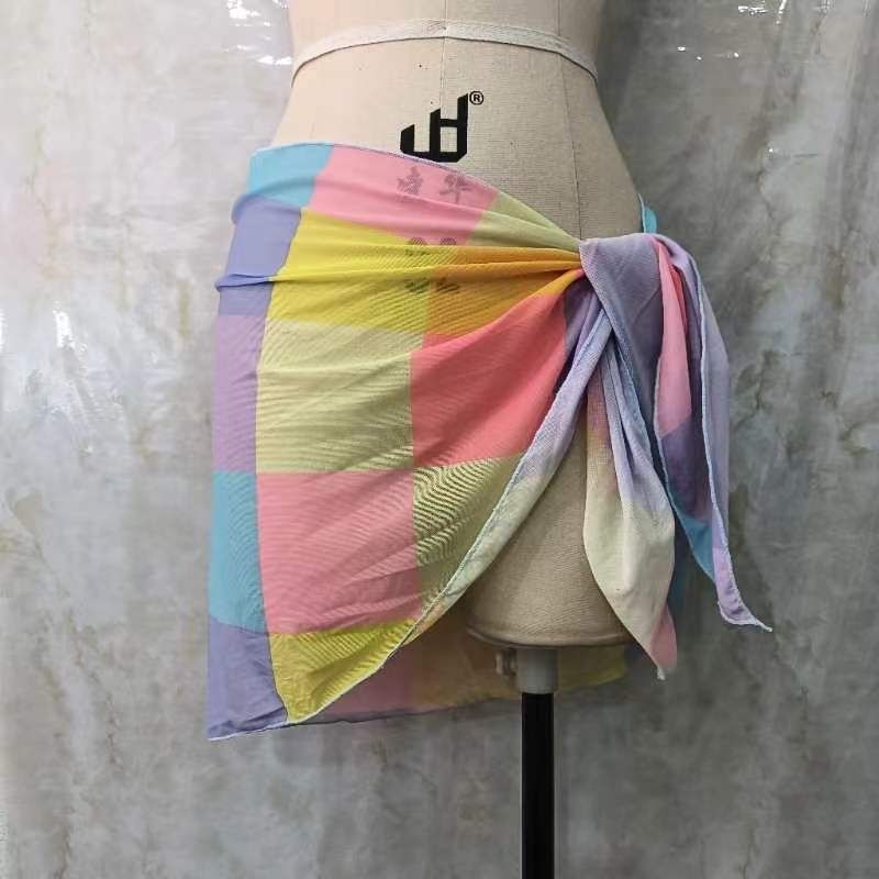 Delantal de gasa para bikini, falda de gasa para traje de baño con falda de gasa que lo cubre, gasa tipo chal con flores, versátil para playa y mar