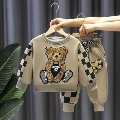 P Boys' Clothing Winter Fleece Thickened Three-piece Set Children's Sweater Sweatpants Cartoon Boys' Baby Winter Cotton Clothes