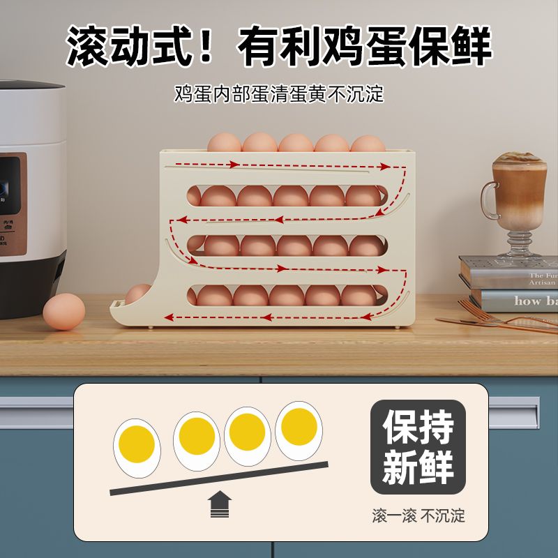 Slide egg storage box, refrigerator side door storage box, rolling egg food grade egg rack holder, automatic rolling egg box