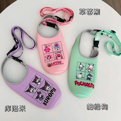 A children&#039;s mug set universal cute cartoon strap slung portable portable kettle protective cover water cup bag