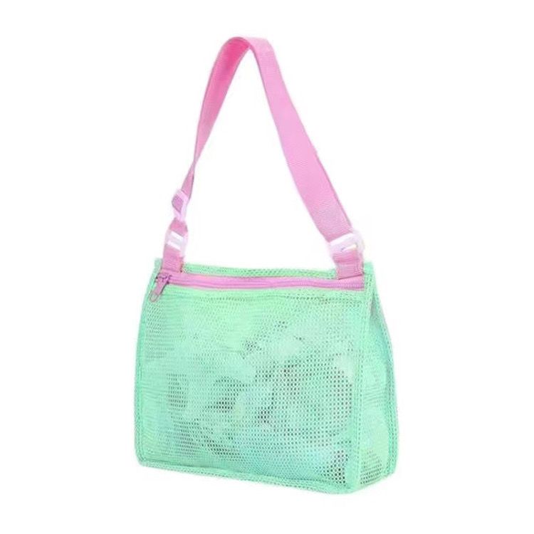 Children's Net Bag Beach Toy Mesh Zipper Storage Bag Handheld Colorful Adjustable Shoulder Strap Beach Backpack Storage