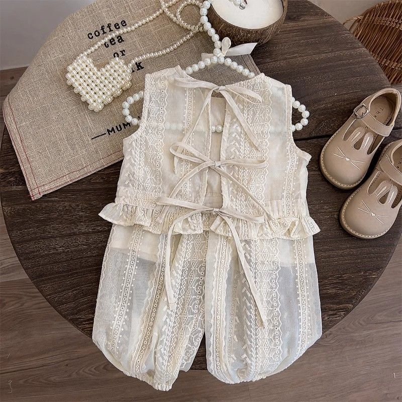 P girl's internet celebrity street fashion set for small and medium-sized children summer Korean style children's suspender vest shorts two-piece set