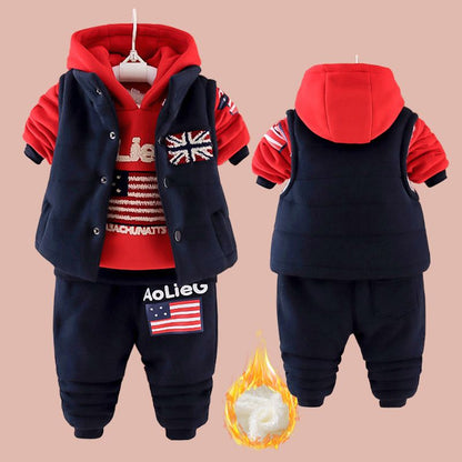 P baby girl 1 year old baby girl 3 children's clothing fleece thickened boys sweater three-piece set children's winter warm jacket set