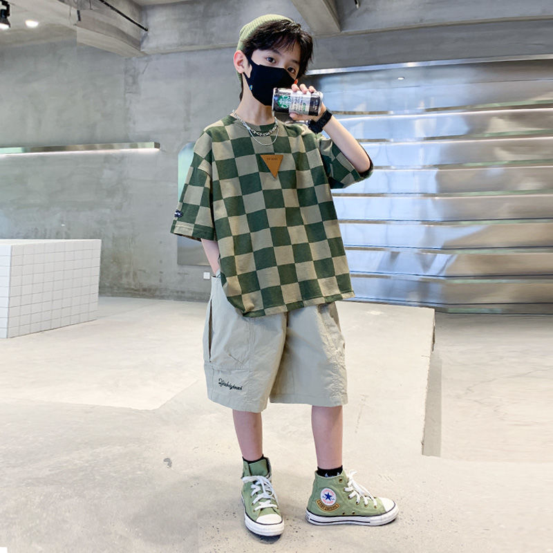 P Boys' Summer Suit Thin 2024 New Medium and Large Children's ClothesSummer Clothes Short Sleeve Clothes, Boys' Summer Trendy Brands, Fashionable