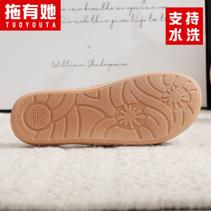 P Korean cute linen slippers summer ladies indoor non-slip sandals soft-soled household mute couple sandals and slippers women