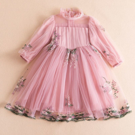 Girl's Dress Spring Dress New Princess Dress Embroidered Flower Long sleeved Princess Dress Spring Children's Dress