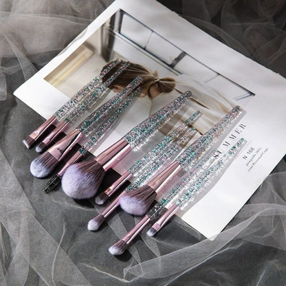 p 10pcs crystal makeup set, eye shadow brushes, makeup artists' special lip brushes, powder brushes, makeup tools