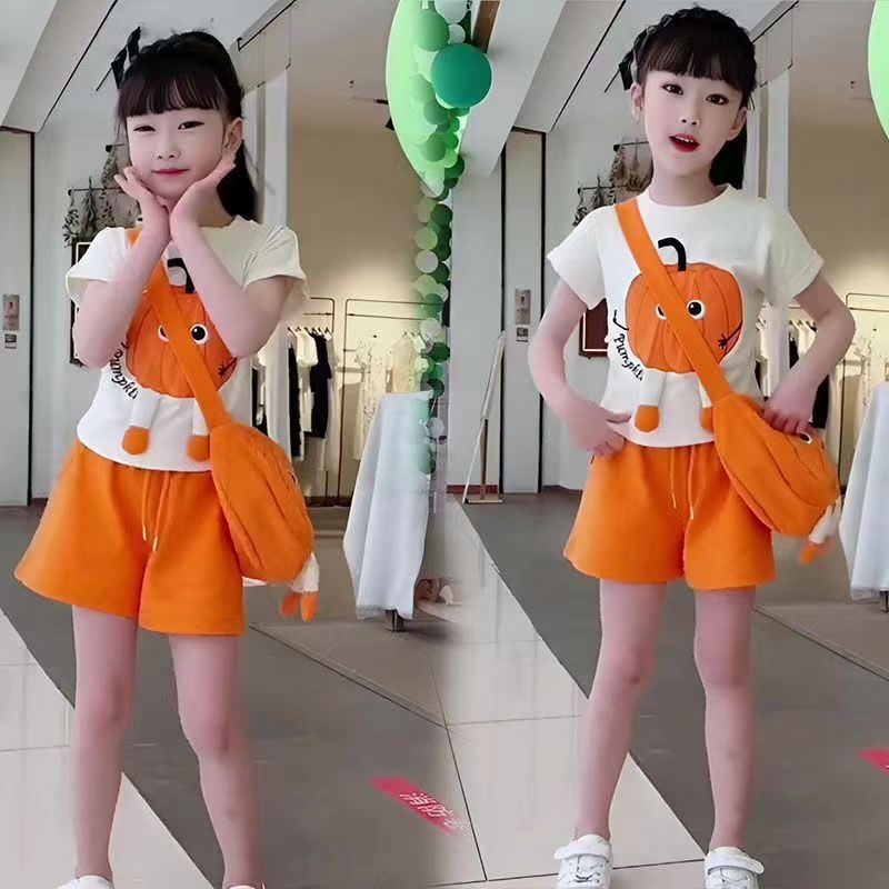 P New 2024 Best seller of dopamine Korean version network red Tiktok same model big and medium-sized children's foreign cartoon summer suit