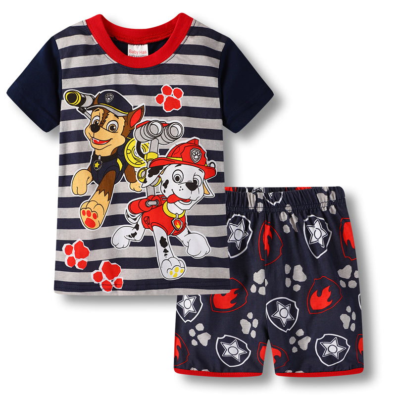 Conjunto de pijama de algodón de manga corta para niños con diseño de dibujos animados de coches de verano nuevo de P