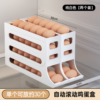 Caja de almacenamiento de huevos deslizante, caja de almacenamiento de puerta lateral de refrigerador, soporte de rejilla para huevos rodante de grado alimenticio, caja de huevos rodante automática 