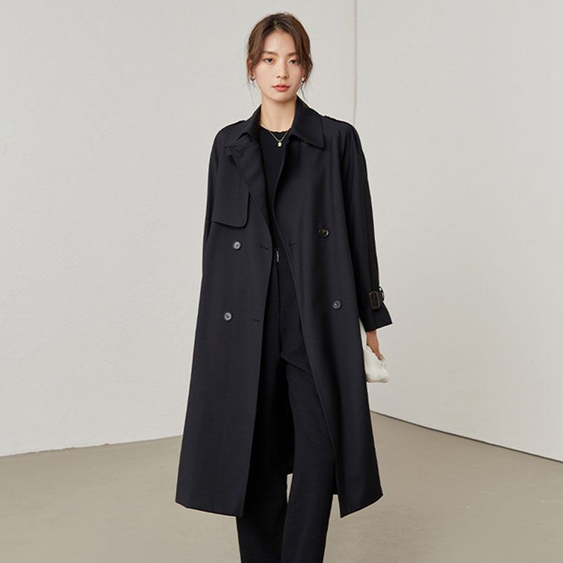 P trench coat women's new high-end small light and textured British style medium and long Van Luo explosion