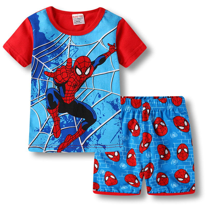 Conjunto de pijama de algodón de manga corta para niños con diseño de dibujos animados de coches de verano nuevo de P