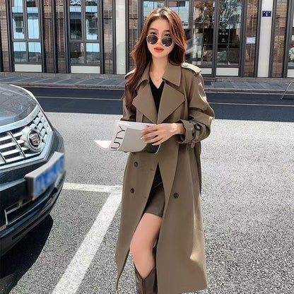 P French trench coat women's new spring and autumn waist drape foreign style medium and long popular high-end trench coat women