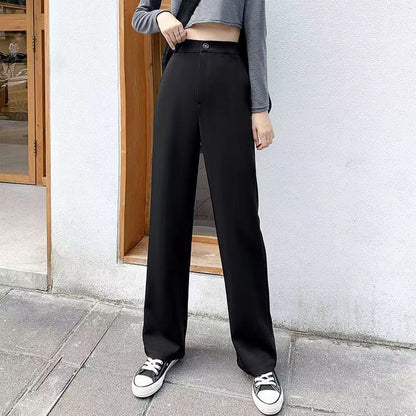 P Pure black wide-leg pants female 2024 new personality, high waist and drooping feeling, casual and loose mopping suit pants, straight pants female