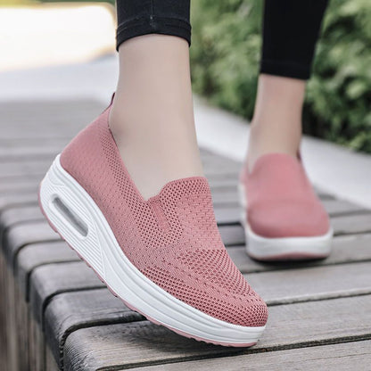 P One Step Flying Weaving Shake Shoes New Single Cloth Shoes Mesh Air Cushion Walking Shoes Women's Thick Sole Elevated Sports and Casual Shoes