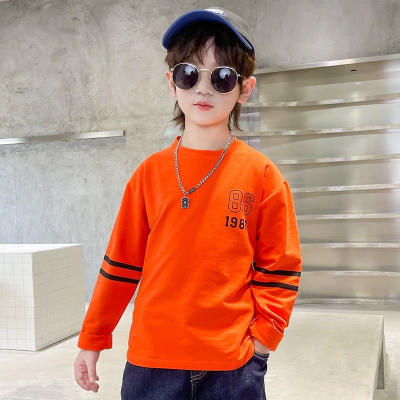 P boys long-sleeved t-shirt pure cotton middle and older children's autumn clothes outer wear boys autumn bottoming shirt top Korean version tide