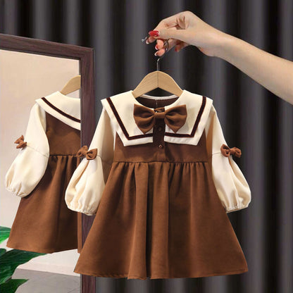 Vestidos para niñas Ropa de otoño 2023 Nuevas faldas para bebés Estilo otoño e invierno Faldas largas gruesas de estilo universitario para niños y estudiantes de secundaria 