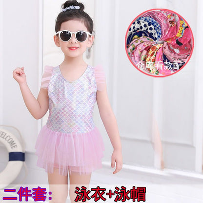 P Mermaid children&#039;s swimsuit female one-piece swimsuit Korean girl princess cute baby small children&#039;s hot spring swimsuit