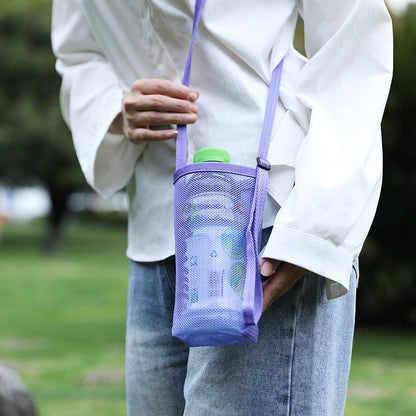 A grid portable water cup bag travel beverage bottle thermos cup slung cup cover Kettle cover outdoor adult children universal.