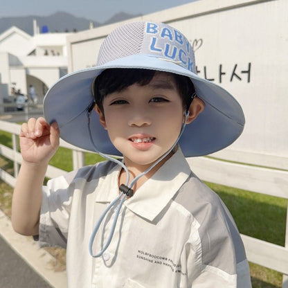 P Children's sunscreen hat summer boys and girls UV protection sun hat baby cartoon mesh large brim sunshade bucket hat