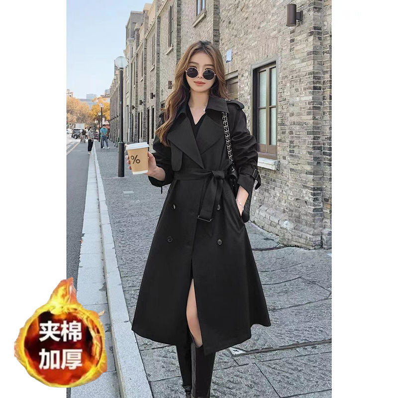 P French trench coat women's new spring and autumn waist drape foreign style medium and long popular high-end trench coat women