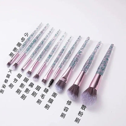 p 10pcs crystal makeup set, eye shadow brushes, makeup artists' special lip brushes, powder brushes, makeup tools