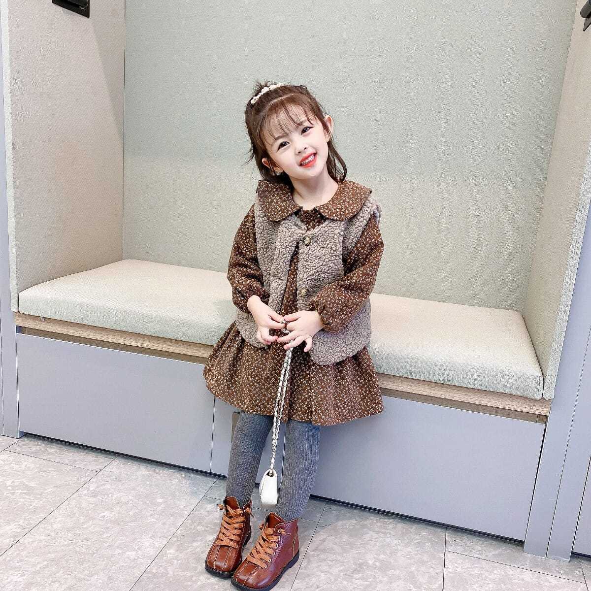 Traje de terciopelo para niña, chaleco con falda floral de moda para bebé, conjunto de 2 piezas, nueva ropa de otoño e invierno, de moda para niñas de 3 a 8 años 