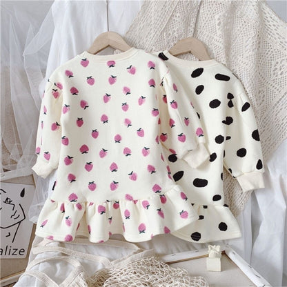 Girls&#039; new sweater dress cashmere autumn and winter children&#039;s clothing western-style dress children&#039;s baby polka-dot flower bud skirt