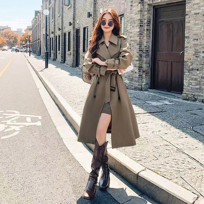 P French trench coat women's new spring and autumn waist drape foreign style medium and long popular high-end trench coat women