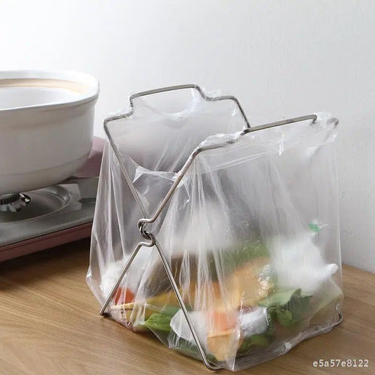 Stainless steel kitchen garbage rack, garbage bag rack, cloth rack, foldable storage rack, plastic bag rack, garbage bin bracket