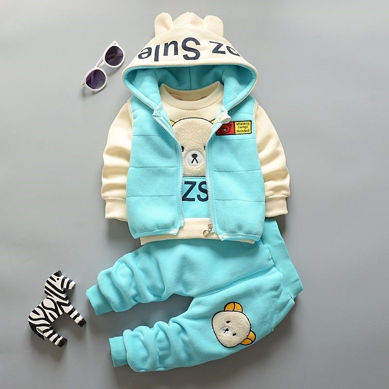 P Boys and girls 2024 winter clothes new set fleece thickened warm three-piece set baby children sweater winter clothes