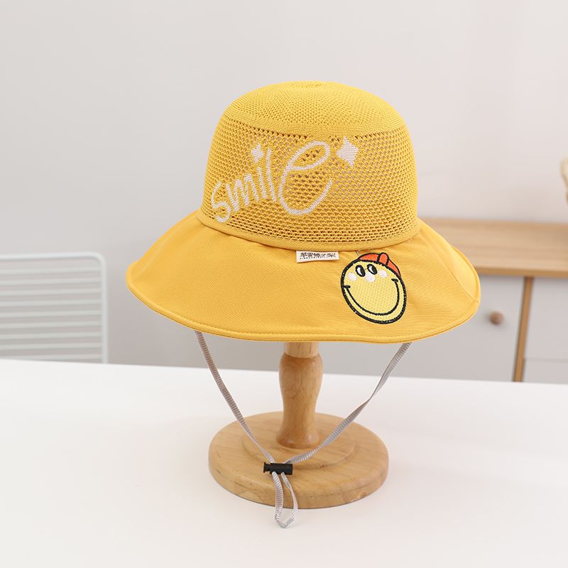 P Children's sunscreen hat summer boys and girls UV protection sun hat baby cartoon mesh large brim sunshade bucket hat