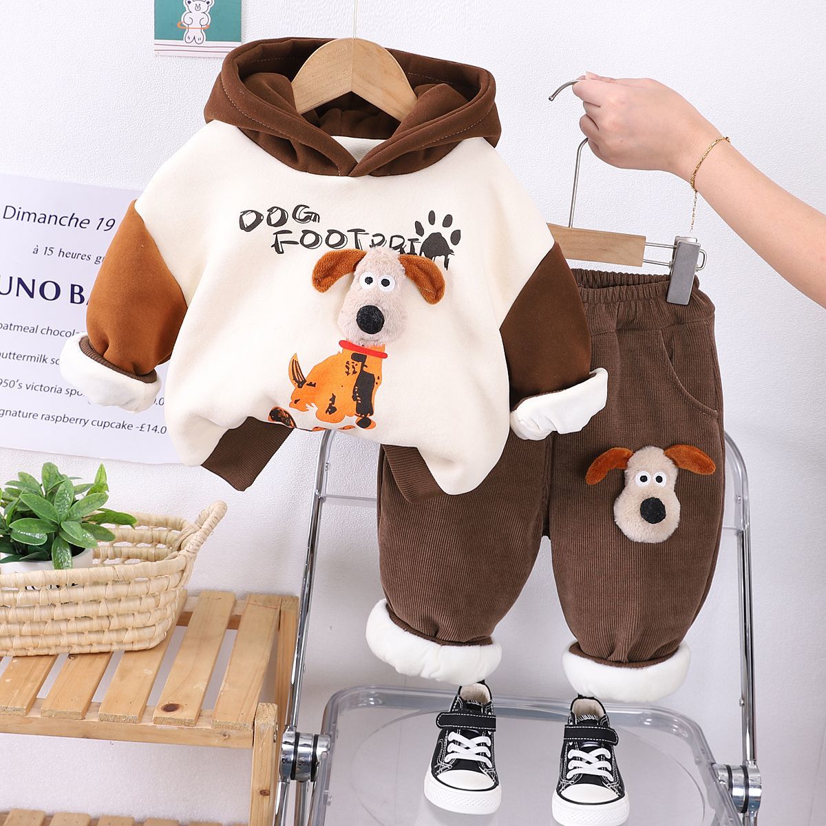 P boys autumn and winter velvet thickened three-piece set, foreign style baby children's vest boys and babies winter suit 1-3 years old 5 tide