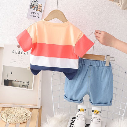 p Conjunto de dos piezas de ropa de verano para niños, ropa de verano para niños extranjeros, ropa fina de verano para bebés, conjunto de manga corta para bebés 